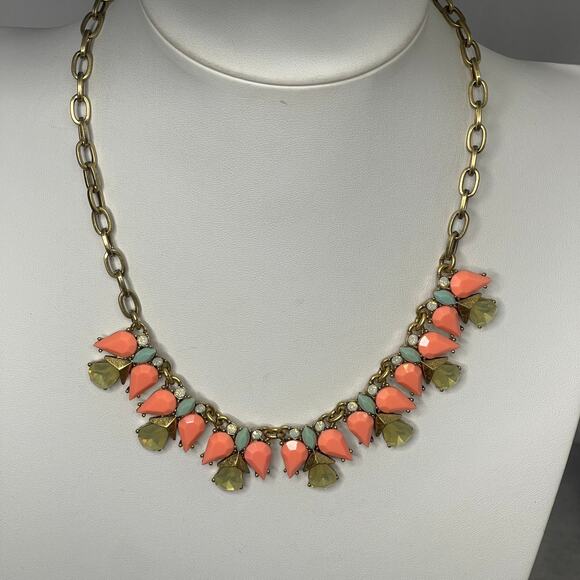 J. Crew crystal statement necklace peach and citrine in gold tone trendy boho - Picture 12 of 15